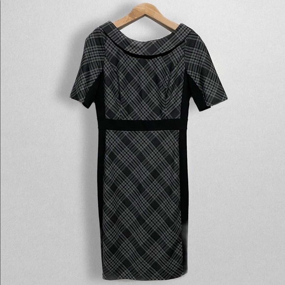 White House Black Market 12 Black Plaid Sheath dress - Picture 1 of 10